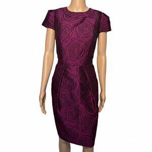 Carmen Marc Valvo Plum Jacquard Sheath Dress - Size 6